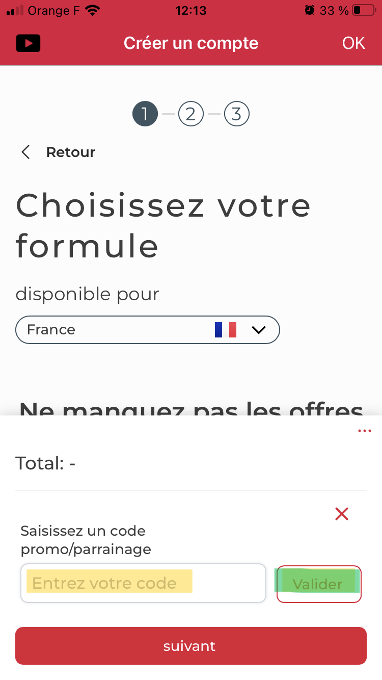 Un champ est visible pour entrer un code promo en bas de la page, avec un bouton "Valider" à côté. 